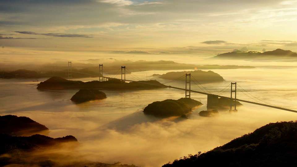 Kurushima-kaikyo-ohashi Bridges, from Mt. Kiro Ehime by FIND47.JP